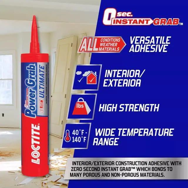 Alt view image 5 of 6 - Power Grab Ultimate Construction Adhesive, 9 fl oz Cartridge, 12 Pack - Versatile High Strength, Wide Temperature Range Construction Glue