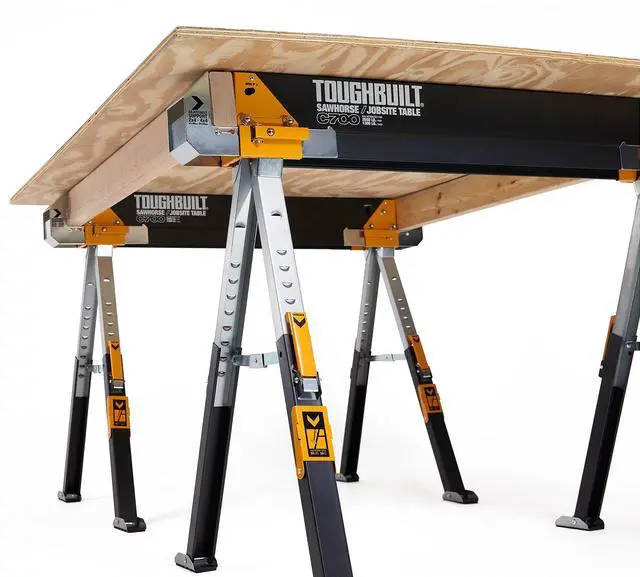 Alt view image 6 of 6 - Folding Sawhorse & Jobsite Table, Heavy-Duty and Adjustable Work Support with 2x4 Lumber Compatibility for Construction, Carpentry & DIY Projects, 2 Pack (TB-C700-2)