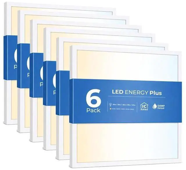 Main image of 6 Pack 2x2 LED Flat Panel Light for Drop Ceiling, 5200lm Selectable 20W/25W/30W/35W/40W, Color Temperature 3000K/3500K/4000K/5000K/6500K, 0-10V Dimmable, 120-277V, ETL