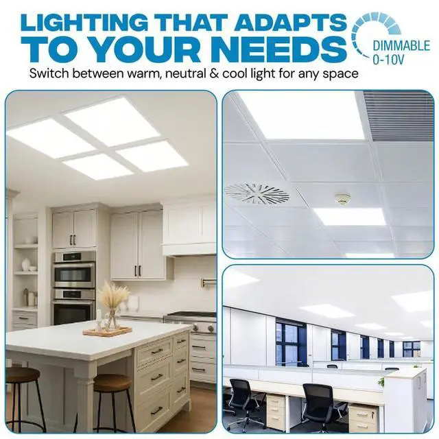 Alt view image 2 of 6 - 6 Pack 2x2 LED Flat Panel Light for Drop Ceiling, 5200lm Selectable 20W/25W/30W/35W/40W, Color Temperature 3000K/3500K/4000K/5000K/6500K, 0-10V Dimmable, 120-277V, ETL