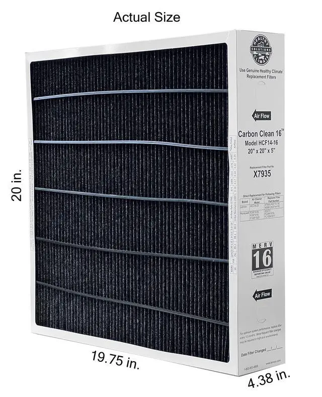 Alt view image 2 of 4 - Healthy Climate X7935 20x20x5 Healthy Climate Carbon-Clean MERV 16 Filter Bundle with Same Day Supply Change Reminder Magnet (2-Pack)