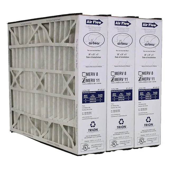 Alt view image 2 of 6 - 3 Pack Pleated Air Filter, Air Bear MERV 11 for HVAC/Furnace, 20x25x5 in