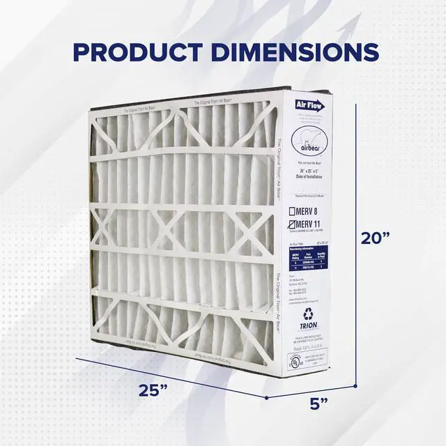 Alt view image 3 of 6 - 3 Pack Pleated Air Filter, Air Bear MERV 11 for HVAC/Furnace, 20x25x5 in