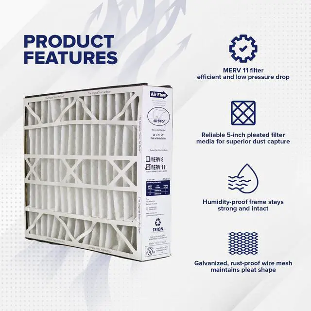 Alt view image 4 of 6 - 3 Pack Pleated Air Filter, Air Bear MERV 11 for HVAC/Furnace, 20x25x5 in