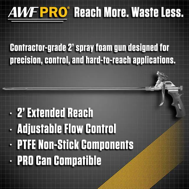 Alt view image 2 of 6 - Spray Foam Gun 2' Long Nozzle, High Precision, Adjustable Flow Control, Contractor-Grade Pro Applicator for Insulating Foam Sealant, Pack of 4