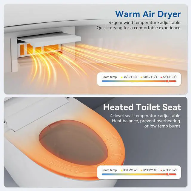 Alt view image 4 of 6 - Smart Toilet with Bidet Built In, Elongated Heated Seat, Warm Water & Dryer, One Piece Bidet for Bathrooms, Modern Smart Toilet with Auto Flush, Night Light, LED Display, and Remote Control