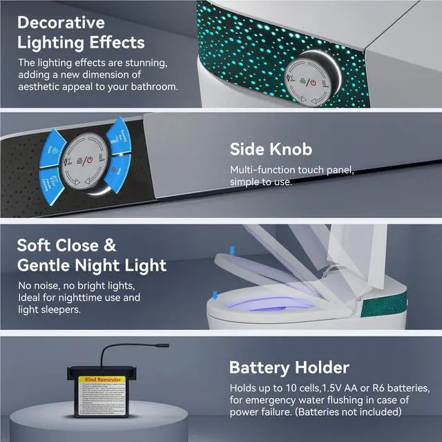 Alt view image 5 of 6 - Smart Toilet with Bidet Built In, Elongated Heated Seat, Warm Water & Dryer, One Piece Bidet for Bathrooms, Modern Smart Toilet with Auto Flush, Night Light, LED Display, and Remote Control