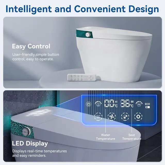 Alt view image 6 of 6 - Smart Toilet with Bidet Built In, Elongated Heated Seat, Warm Water & Dryer, One Piece Bidet for Bathrooms, Modern Smart Toilet with Auto Flush, Night Light, LED Display, and Remote Control