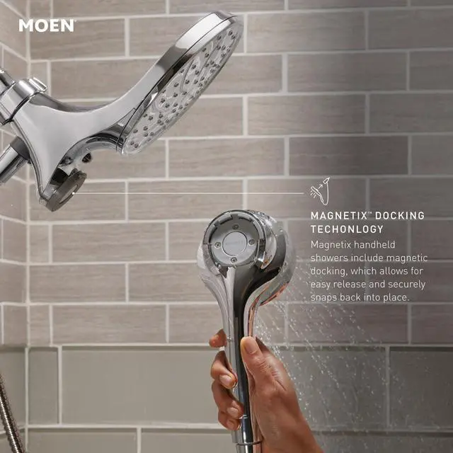 Alt view image 5 of 6 - Ronan Chrome Single-Handle Modern Shower Faucet with Square Handheld Rain Shower Spray Head Featuring Magnetix, Valve Included, 82023