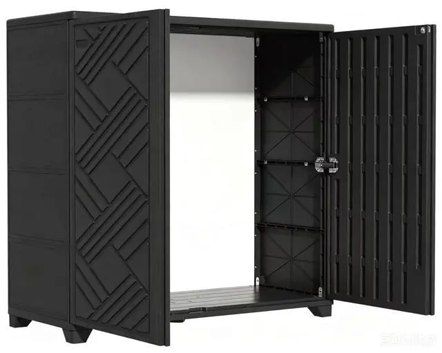 Main image of Outdoor Storage Cabinet Waterproof, 60 Gallon Resin Outdoor Storage Shed for Patio/Garden/Backyard, Outdoor Storage Box for Cushions,Garden Tools and Pool Supplies(Black W/O Shelving)