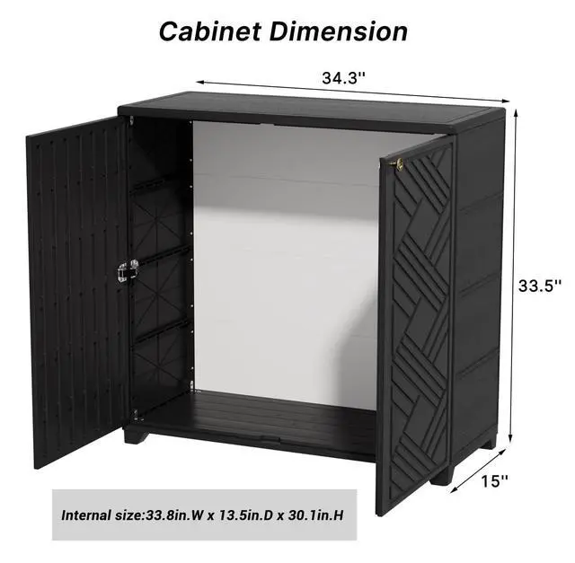 Alt view image 3 of 6 - Outdoor Storage Cabinet Waterproof, 60 Gallon Resin Outdoor Storage Shed for Patio/Garden/Backyard, Outdoor Storage Box for Cushions,Garden Tools and Pool Supplies(Black W/O Shelving)