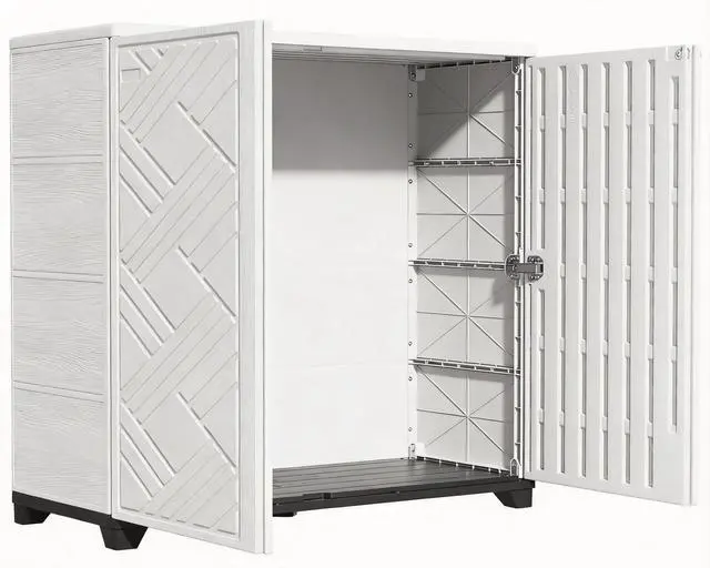 Main image of Outdoor Storage Cabinet Waterproof, 60 Gallon Resin Outdoor Storage Shed for Patio/Garden/Backyard, Outdoor Storage Box for Cushions,Garden Tools and Pool Supplies(White W/O Shelving)