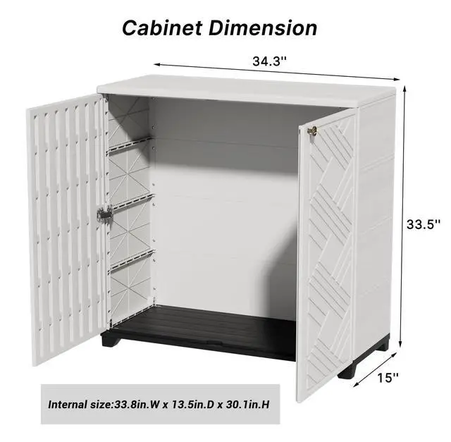 Alt view image 3 of 6 - Outdoor Storage Cabinet Waterproof, 60 Gallon Resin Outdoor Storage Shed for Patio/Garden/Backyard, Outdoor Storage Box for Cushions,Garden Tools and Pool Supplies(White W/O Shelving)