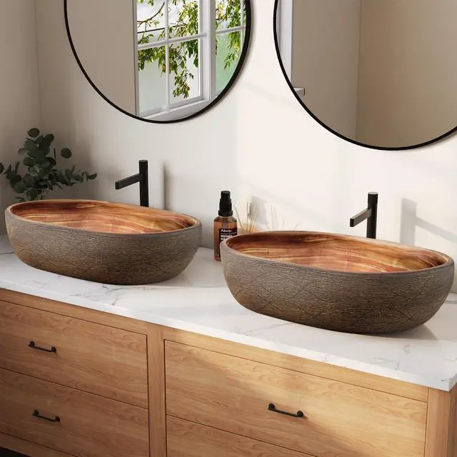 Main image of Bathroom Vessel Sink, 18.82" Oval Bowl Sink Retro Ceramic Washbasin Above Counter for Bathroom,Without Pop-up Drain, Pack of 2