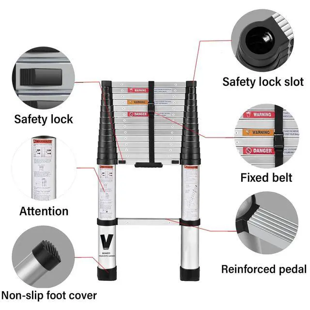 Alt view image 3 of 6 - Telescoping Extension Ladder,14.5FT Aluminum Telescopic Ladders One Button Retraction Slow Down for Outdoor Indoor Use (14.5FT ONE Button)