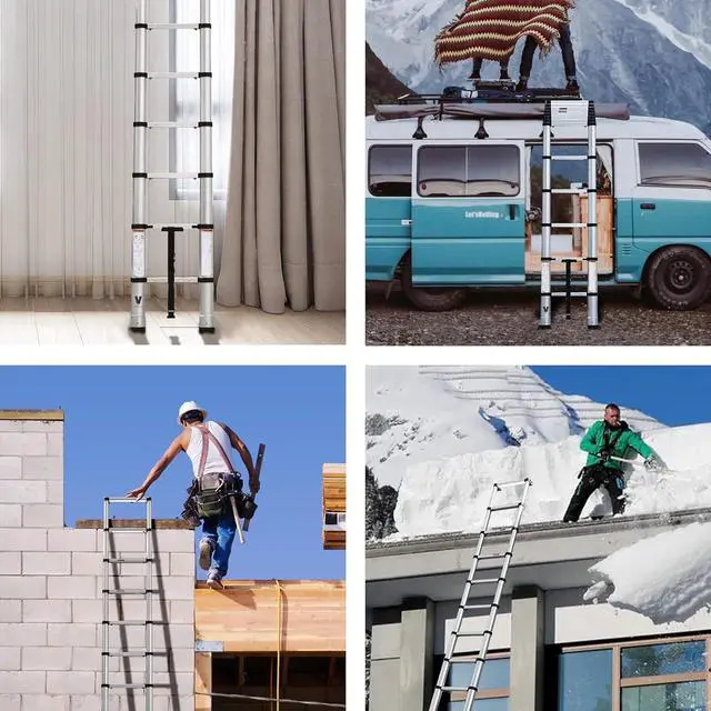 Alt view image 4 of 6 - Telescoping Extension Ladder,14.5FT Aluminum Telescopic Ladders One Button Retraction Slow Down for Outdoor Indoor Use (14.5FT ONE Button)