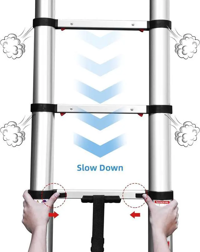 Alt view image 5 of 6 - Telescoping Extension Ladder,14.5FT Aluminum Telescopic Ladders One Button Retraction Slow Down for Outdoor Indoor Use (14.5FT ONE Button)