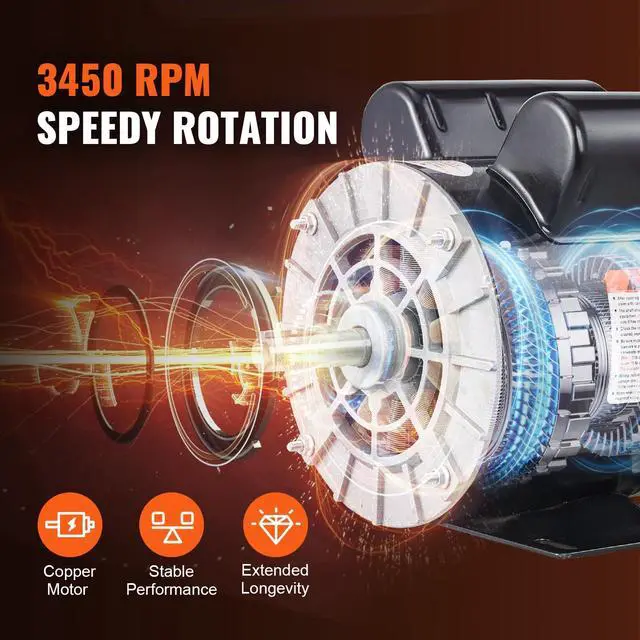Alt view image 3 of 6 - 2HP Air Compressor Electric Motor, 115/230V, 20/10 Amps, 56 Frame 3450RPM, 5/8" Keyed Shaft, 1.88" Shaft Length, Single Phase, CCW/CW (Factory Setting is CCW)