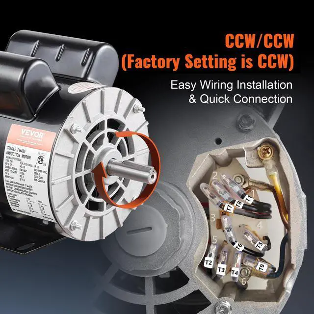 Alt view image 4 of 6 - 2HP Air Compressor Electric Motor, 115/230V, 20/10 Amps, 56 Frame 3450RPM, 5/8" Keyed Shaft, 1.88" Shaft Length, Single Phase, CCW/CW (Factory Setting is CCW)