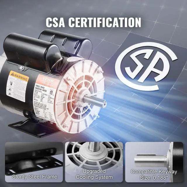 Alt view image 5 of 6 - 2HP Air Compressor Electric Motor, 115/230V, 20/10 Amps, 56 Frame 3450RPM, 5/8" Keyed Shaft, 1.88" Shaft Length, Single Phase, CCW/CW (Factory Setting is CCW)