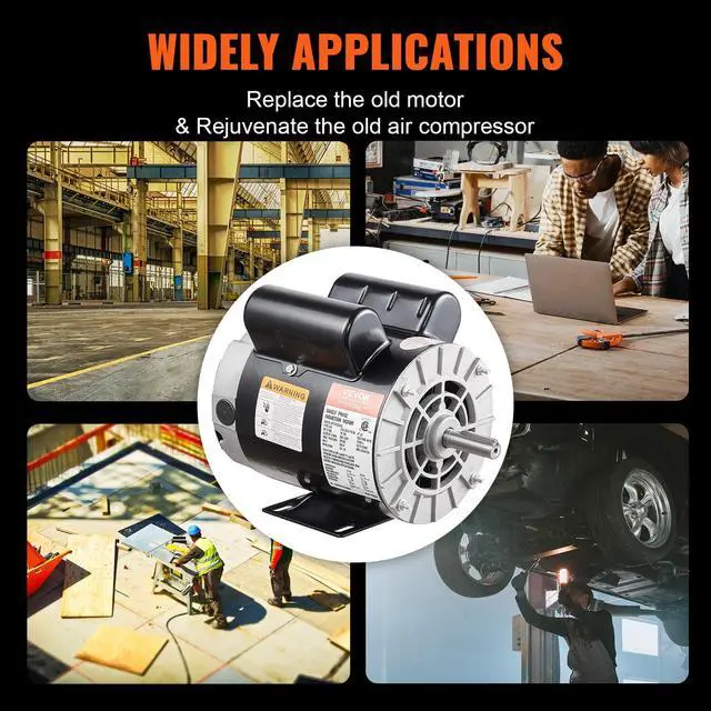 Alt view image 6 of 6 - 2HP Air Compressor Electric Motor, 115/230V, 20/10 Amps, 56 Frame 3450RPM, 5/8" Keyed Shaft, 1.88" Shaft Length, Single Phase, CCW/CW (Factory Setting is CCW)