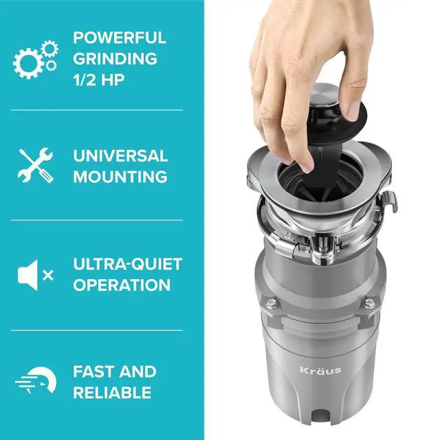Alt view image 3 of 6 - ® WasteGuard High-Speed 1/2 HP Continuous Feed Ultra-Quiet Motor Garbage Disposal with Power Cord and Flange Included and Universal Mount