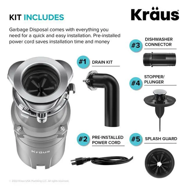 Alt view image 4 of 6 - ® WasteGuard High-Speed 1/2 HP Continuous Feed Ultra-Quiet Motor Garbage Disposal with Power Cord and Flange Included and Universal Mount