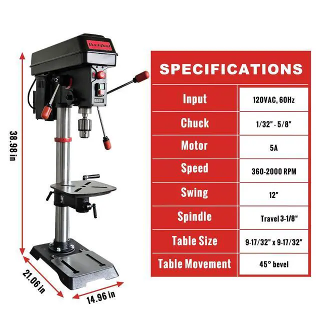 Alt view image 2 of 6 - 12'' 6 Pole Motor Variable Speed Benchtop Drill Press 3602000RPM, 3/4HP Powerful Bench Drill Press with Laser and Worklight, Low Speed Tabletop Drilling Machine for Metalworking, Woodworking