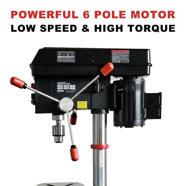 Alt view image 3 of 6 - 12'' 6 Pole Motor Variable Speed Benchtop Drill Press 3602000RPM, 3/4HP Powerful Bench Drill Press with Laser and Worklight, Low Speed Tabletop Drilling Machine for Metalworking, Woodworking
