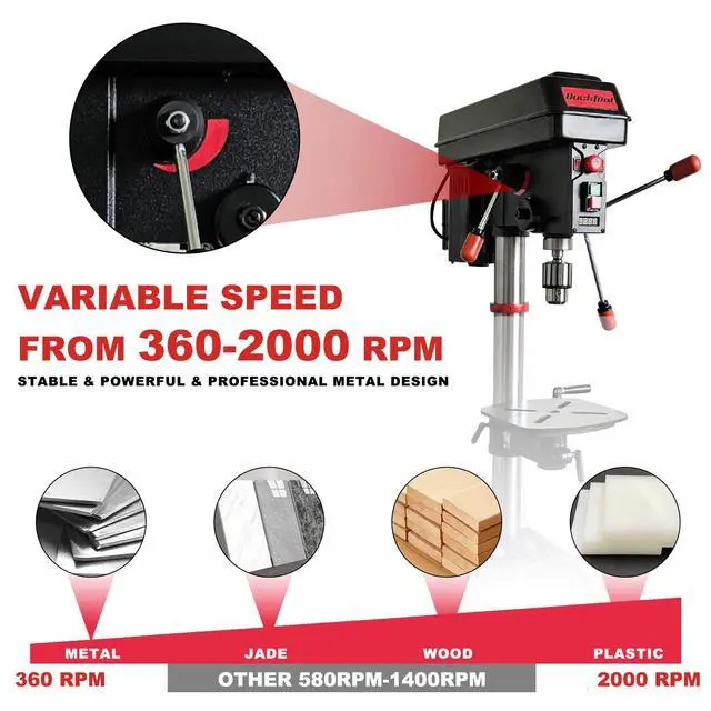 Alt view image 6 of 6 - 12'' 6 Pole Motor Variable Speed Benchtop Drill Press 3602000RPM, 3/4HP Powerful Bench Drill Press with Laser and Worklight, Low Speed Tabletop Drilling Machine for Metalworking, Woodworking