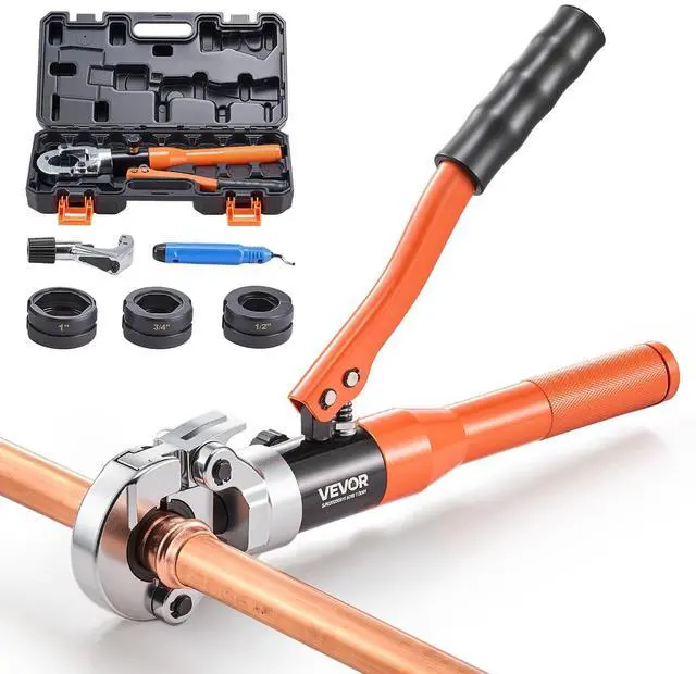 Main image of Copper Pipe Crimping Tool, Hydraulic Driven Press Tool with 1/2", 3/4", 1" VUS Jaws, Copper Tube Fittings Crimper for Narrow Spaces, Straight & Bend Fittings - Compatible with ProPress