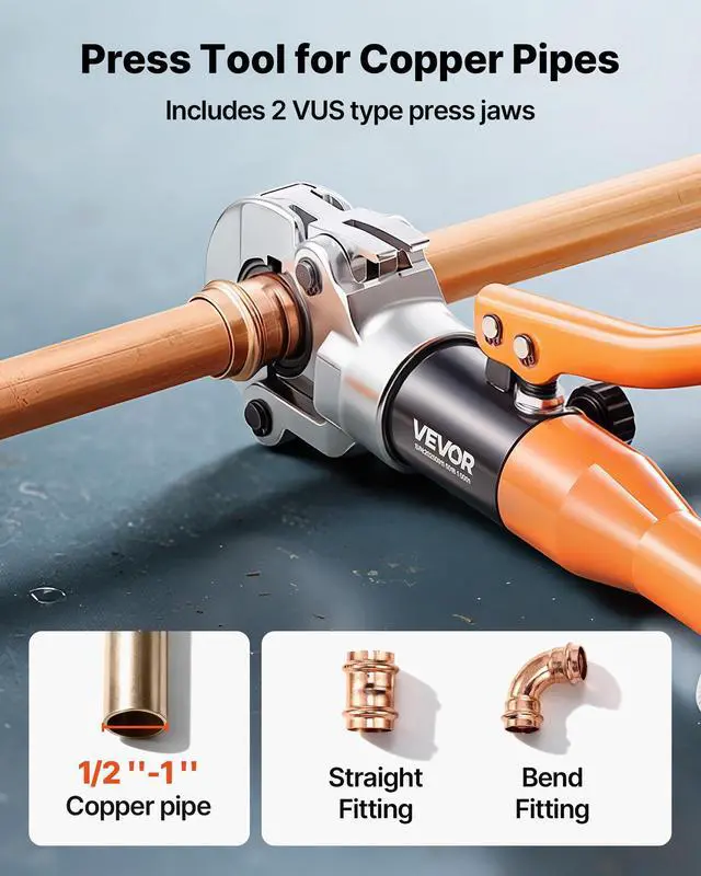 Alt view image 2 of 6 - Copper Pipe Crimping Tool, Hydraulic Driven Press Tool with 1/2", 3/4", 1" VUS Jaws, Copper Tube Fittings Crimper for Narrow Spaces, Straight & Bend Fittings - Compatible with ProPress