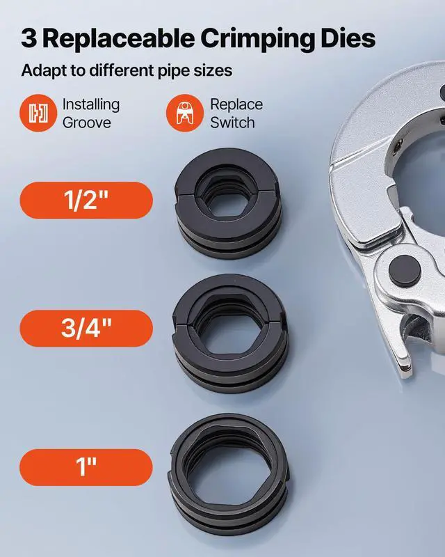 Alt view image 3 of 6 - Copper Pipe Crimping Tool, Hydraulic Driven Press Tool with 1/2", 3/4", 1" VUS Jaws, Copper Tube Fittings Crimper for Narrow Spaces, Straight & Bend Fittings - Compatible with ProPress