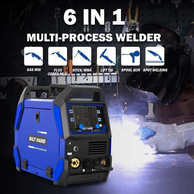 Alt view image 2 of 6 - Aluminum 250A MIG Welder, Gas MIG/Flux Core MIG/Lift TIG/Stick/Spot Welding/Spool Gun Compatible 6-in-1 Welding Machine, 110V/220V Multi-Process Welder w/LED Display, IGBT Inverter