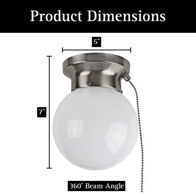 Alt view image 3 of 6 - 6" Utility LED Glass Flush Mount with Pull Chain - Globe Light Fixture - 500 Lumens 3000K Light Fixture for Closet, Pantry, Shed, Laundry Room - ETL-Certified (Brushed Nickel, 6-Pack)