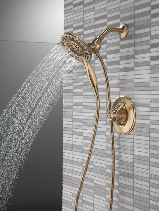 Alt view image 3 of 6 - 4-Setting In2ition 2-in-1 Dual Shower Head with HandHeld Spray, Brushed Gold Detachable Shower Head with Hose, Showerhead, 1.75 GPM Flow Rate, Champagne Bronze 58499-CZ