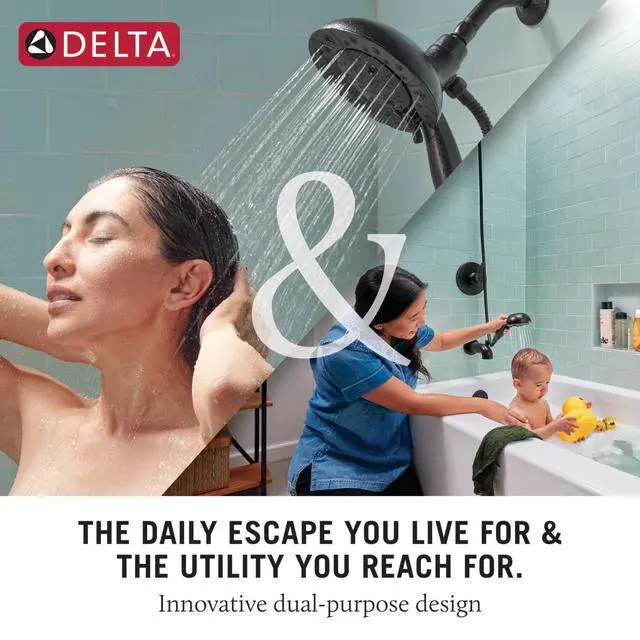 Alt view image 4 of 6 - 4-Setting In2ition 2-in-1 Dual Shower Head with HandHeld Spray, Brushed Gold Detachable Shower Head with Hose, Showerhead, 1.75 GPM Flow Rate, Champagne Bronze 58499-CZ