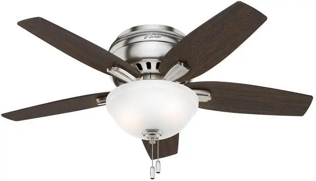 Main image of 42 inch Indoor Ceiling Fan with LED Light - Ceiling Fan with Pull Chain, For Bedroom or Living Room, Low Profile Flush Mount, No Remote, 5 Blades, Includes Bulbs - Newsome 51082, Brushed Nickel