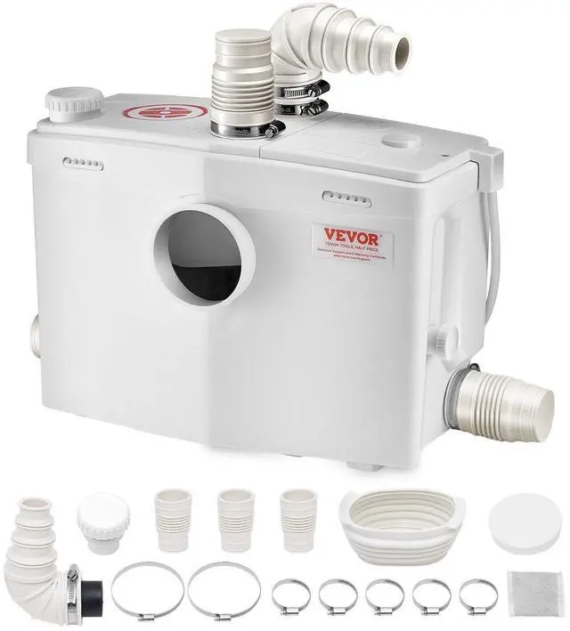 Main image of 1200W Macerator Pump, 48 GPM Flow, 33 ft/10 m Head, Macerator Sewerage Toilet Pump with 4 Water Inlets, Waste Water Disposal Upflush Machine for Toilet, Basement, Shower, Sink, Laundry, Bathtub