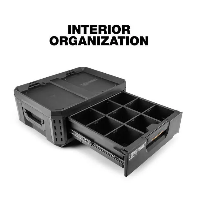 Alt view image 5 of 6 - StackTech 1 Drawer Tool Box, Heavy-Duty Portable Tools Chest, 50 lb Capacity - Stackable Toolbox Storage Organizer with 8 Dividers, Auto-Latching Drawers and Accessory Rails