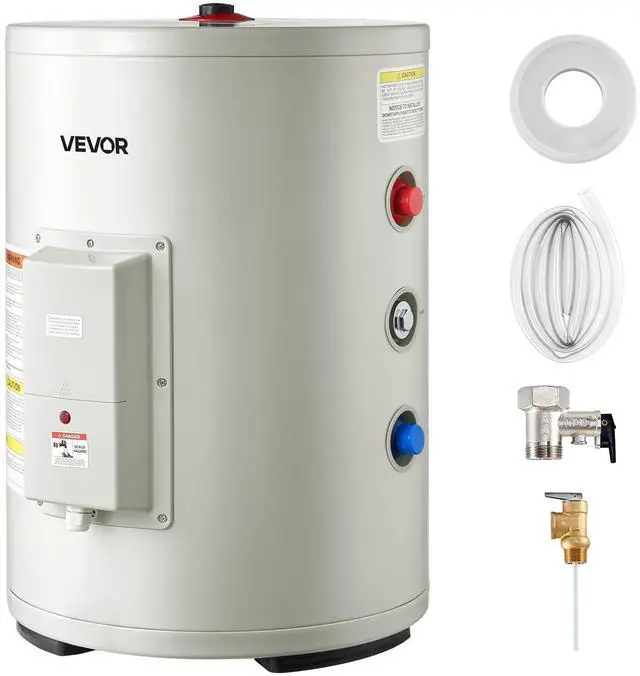 Main image of Electric Tank Water Heater, 12 Gallon, 1600W Point-of-Use Hot Water Heater with LED Display, Knob Control, Side Outlet, 120V Storage Design with T&P Valve for Small Apartments & Studios, Gray