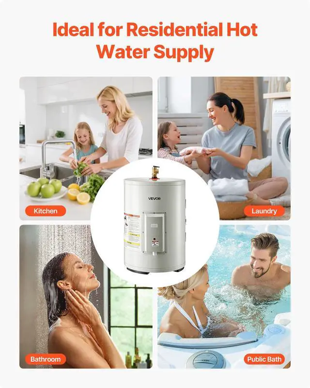 Alt view image 6 of 6 - Electric Tank Water Heater, 12 Gallon, 1600W Point-of-Use Hot Water Heater with LED Display, Knob Control, Side Outlet, 120V Storage Design with T&P Valve for Small Apartments & Studios, Gray