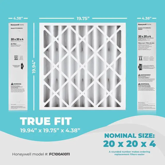 Alt view image 2 of 6 - 20x20x4 Air Filter Replacement MERV 11, FC100A1011 Pleated HVAC AC Furnace Filters with Cleaning Cloth, 5-Pack (Actual Size: 19.94 x 19.75 x 4.38 Inches)