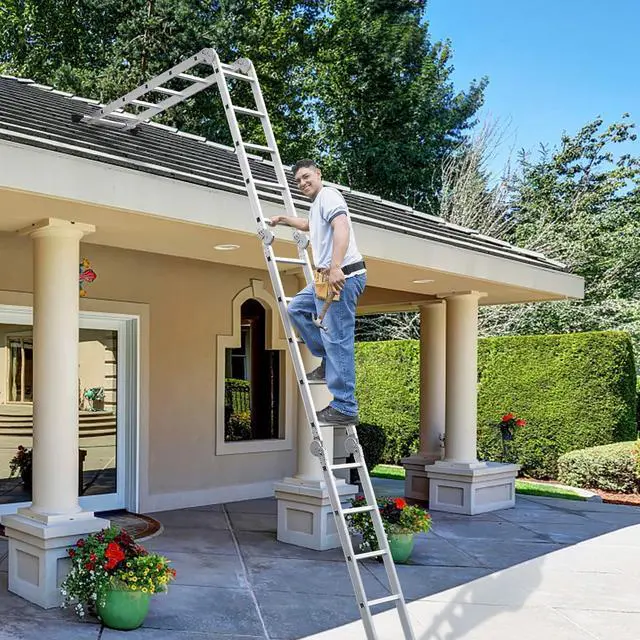 Alt view image 2 of 6 - 18.5 FT Folding Ladder, Multi-Purpose Ladder, Aluminum Extension Ladders 7 in 1 Heavy Duty Combination EN 131 Standard