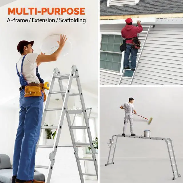 Alt view image 3 of 6 - 18.5 FT Folding Ladder, Multi-Purpose Ladder, Aluminum Extension Ladders 7 in 1 Heavy Duty Combination EN 131 Standard