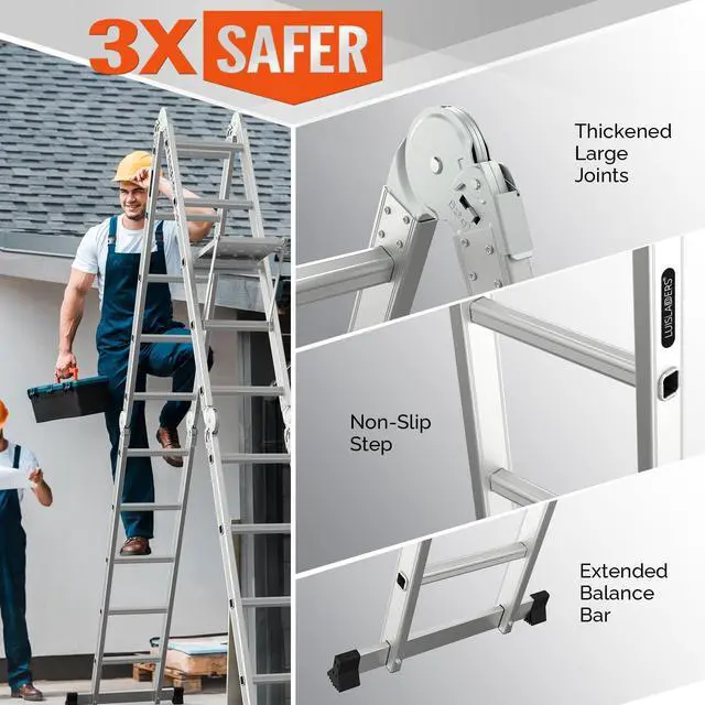 Alt view image 4 of 6 - 18.5 FT Folding Ladder, Multi-Purpose Ladder, Aluminum Extension Ladders 7 in 1 Heavy Duty Combination EN 131 Standard