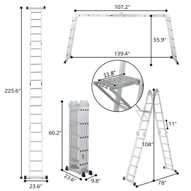 Alt view image 5 of 6 - 18.5 FT Folding Ladder, Multi-Purpose Ladder, Aluminum Extension Ladders 7 in 1 Heavy Duty Combination EN 131 Standard