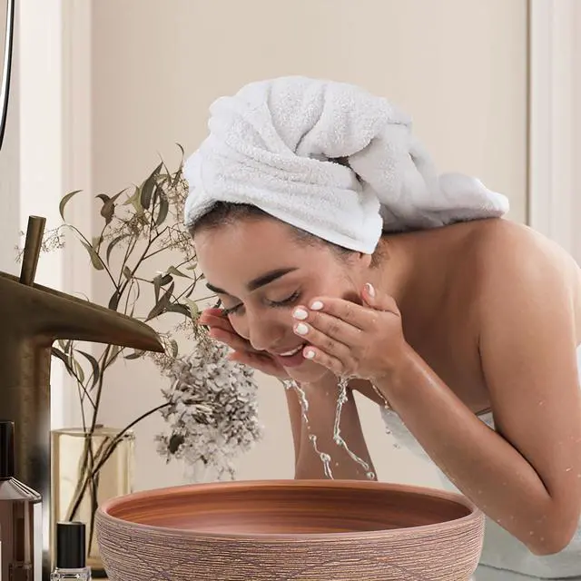Alt view image 5 of 6 - Bathroom Vessel Sink, 15.07" Round Bowl Sink Retro Ceramic Washbasin Above Counter for Bathroom,Without Pop-up Drain, Pack of 2