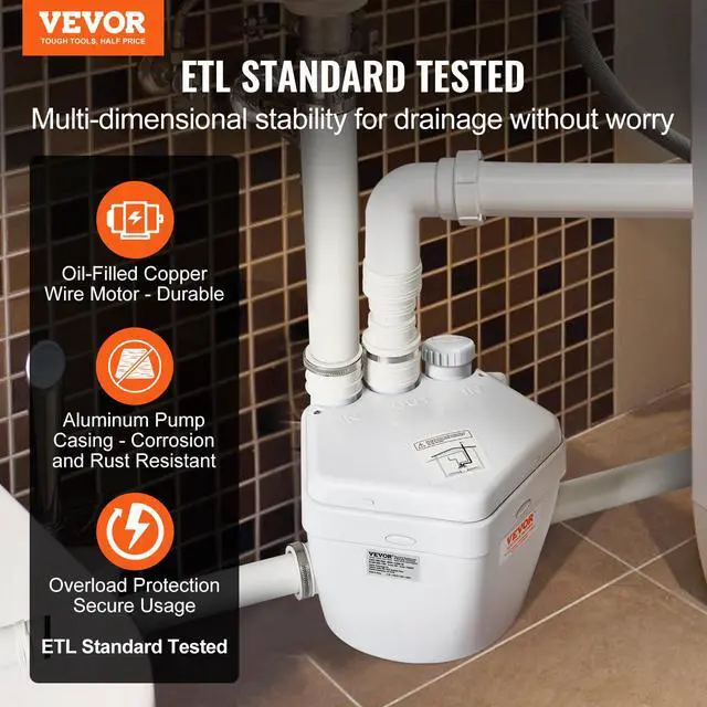Alt view image 2 of 6 - 1/3 HP 120-Volt 1750 GPH Flow 18 ft Head Under-Sink Sump Pump System with Copper Wire Motor, Heavy-Duty Utility/Laundry Drain Pump, White