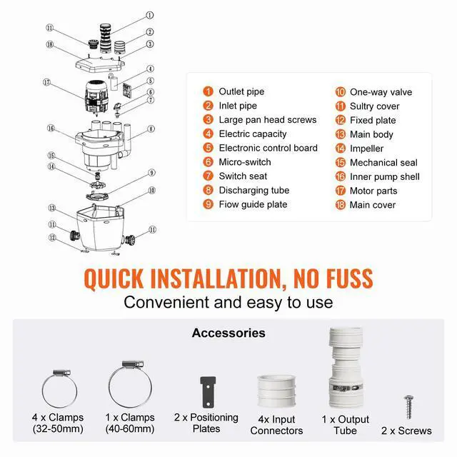 Alt view image 6 of 6 - 1/3 HP 120-Volt 1750 GPH Flow 18 ft Head Under-Sink Sump Pump System with Copper Wire Motor, Heavy-Duty Utility/Laundry Drain Pump, White